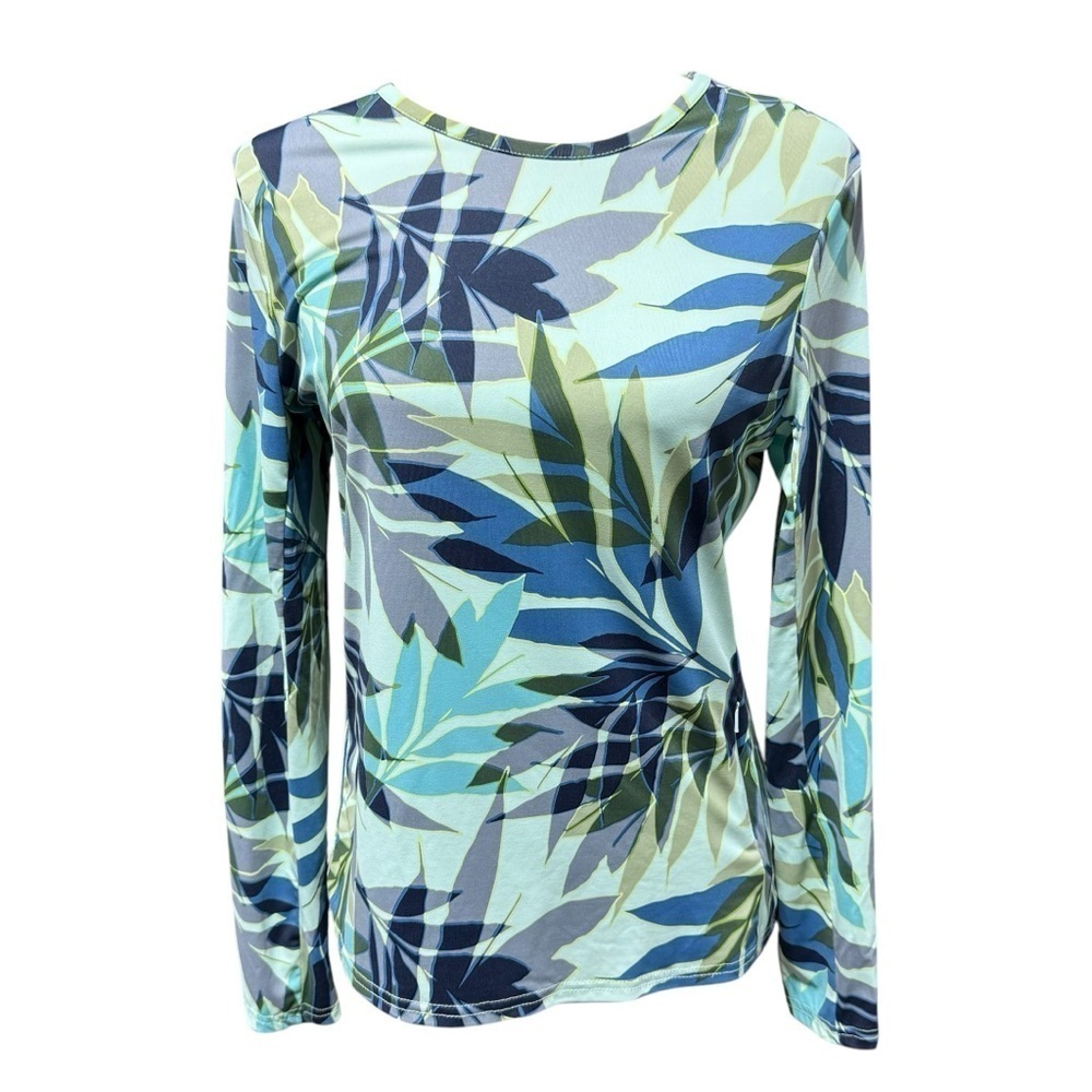 Hang Ten UPF 50 Long Sleeve Algae Sun Shirt Small Aqua Wet Dry Rash Guard Swim